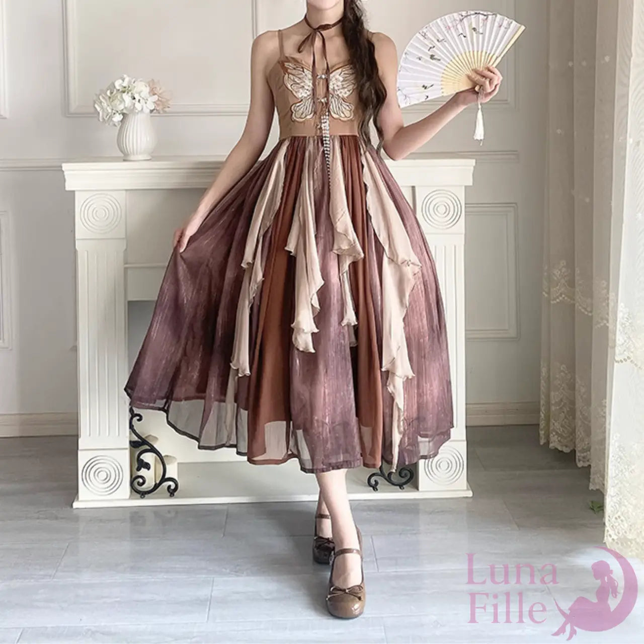 バタフライ刺繍ボレロ&ドレスセット|アースカラーが上品なクラシカルロリータスタイル【LF-004】