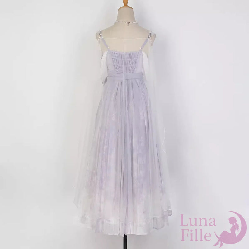シフォンジャンパースカート｜ラベンダーの妖精ドレス、パールチェーンが揺れる姫系ロリータスタイル【LF-025】