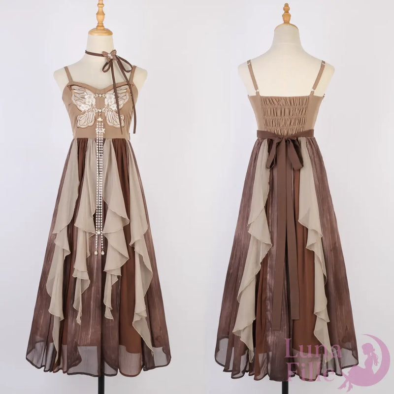 バタフライ刺繍ボレロ&ドレスセット｜アースカラーが上品なクラシカルロリータスタイル【LF-004】