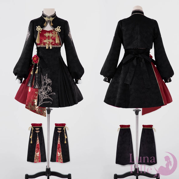 ブラック×レッドのチャイナジャケットセットの正面と背面画像